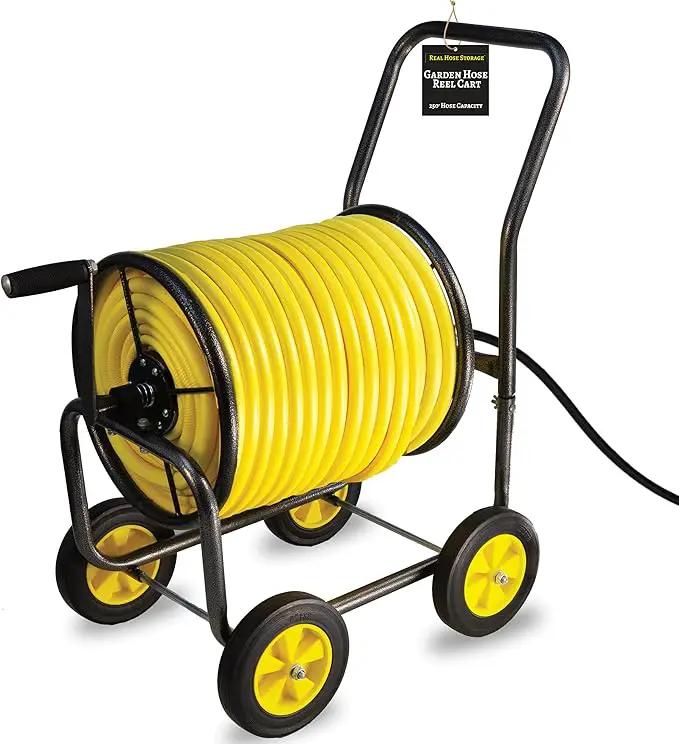 Garden Hose Reel Cart, Heavy Duty Steel Reel with Wheels, Garden Hose Holder for Outside, Backyard, or Lawn, Mobile Garden Cart Holds Up to 250 ft of 5/8’’ by GreenHaven Gardens