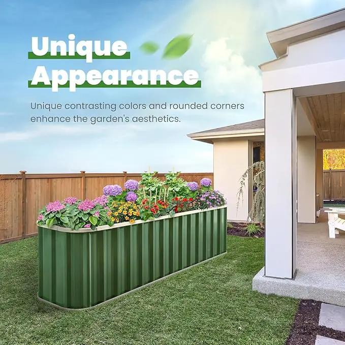 KING BIRD Raised Garden Bed Quick-Install Galvanized Planter Garden Box Outdoor for Gardening, Vegetables, Flowers 7.2x1.7x2 Ft, Green by GreenHaven Gardens