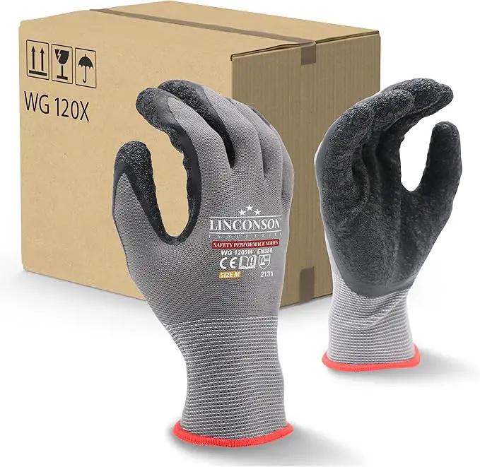 linconson 12 Pack Safety Performance Series Construction Mechanics Wrinkle Latex Work Gloves by GreenHaven Gardens