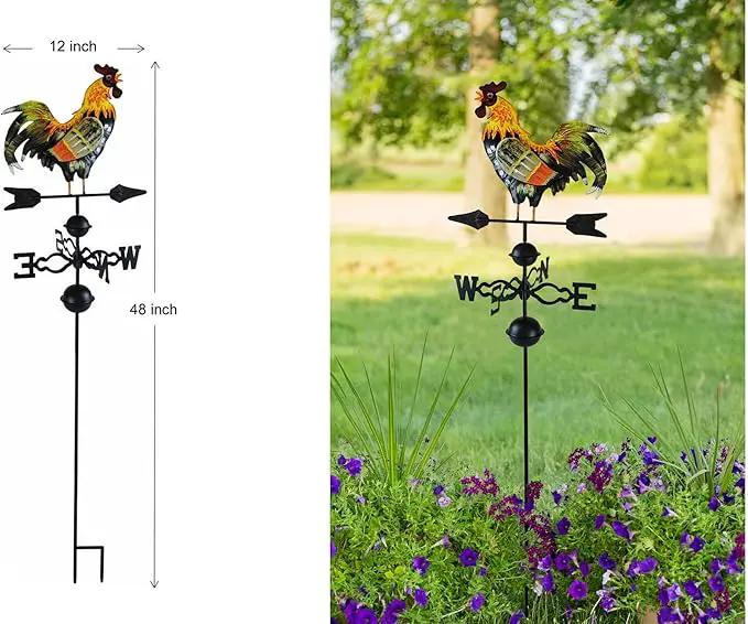 Westcharm 48 in. Crowing Metal Rooster Weathervane | Wind Wheel Decorative Garden Stake with Rooster Ornament | Chicken Garden Weather Vane by GreenHaven Gardens
