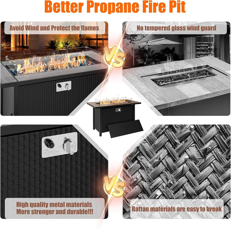 45 inch Outdoor Propane Fire Pit 50,000 BTU Gas Fire Pit Table with Lid, Glass Wind Guard, Waterproof Cover, Rectangle Gas Firepit Table for Garden/Patio, CSA Certification by GreenHaven Gardens
