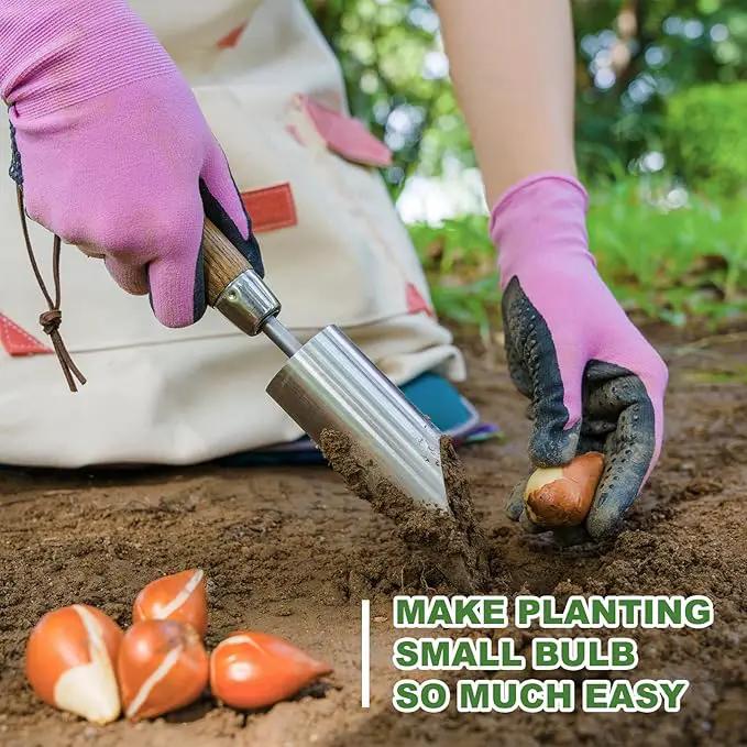 Haliaeetus Small Bulb Planter Tool, Sharp Edge Bulb Planter for Breaking Through Soil, Heavy Duty Stainless Steel Bulb Planter Tool, Small Bulb Digger with Comfortable Wood Handle for Seed Planting by GreenHaven Gardens
