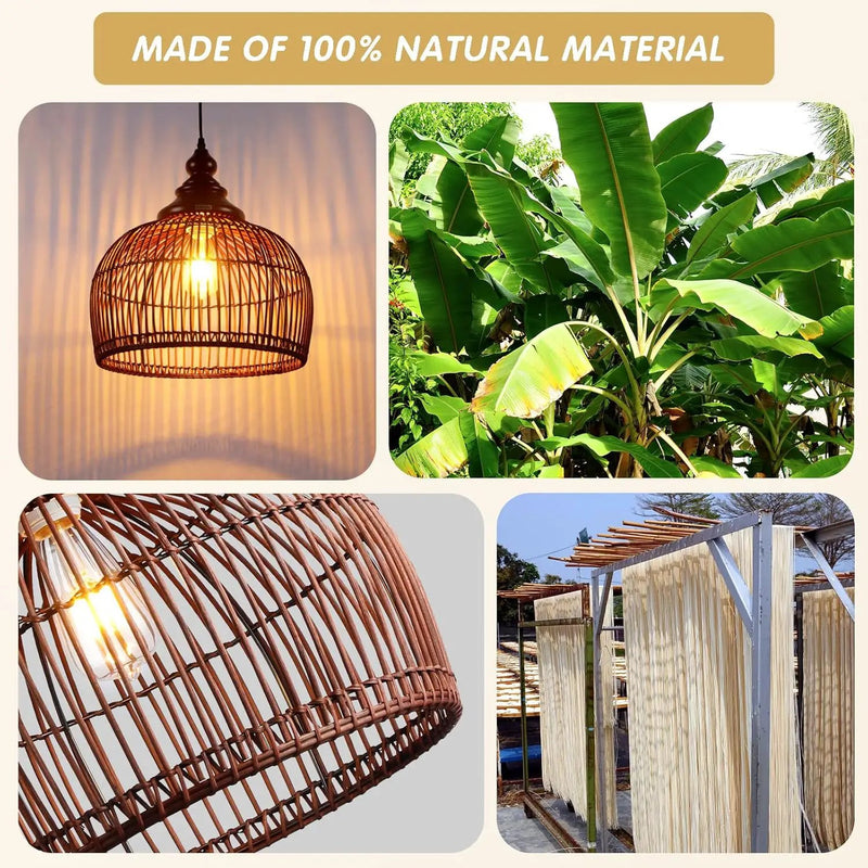 Rattan Pendant Light Kitchen Island, 15.8" Boho Dining Room Light Fixture Hand-Woven Wicker Chandelier Farmhouse Weaving Lighting Coastal Ceiling Hanging Lights for Living Room Restaurant by GreenHaven Gardens
