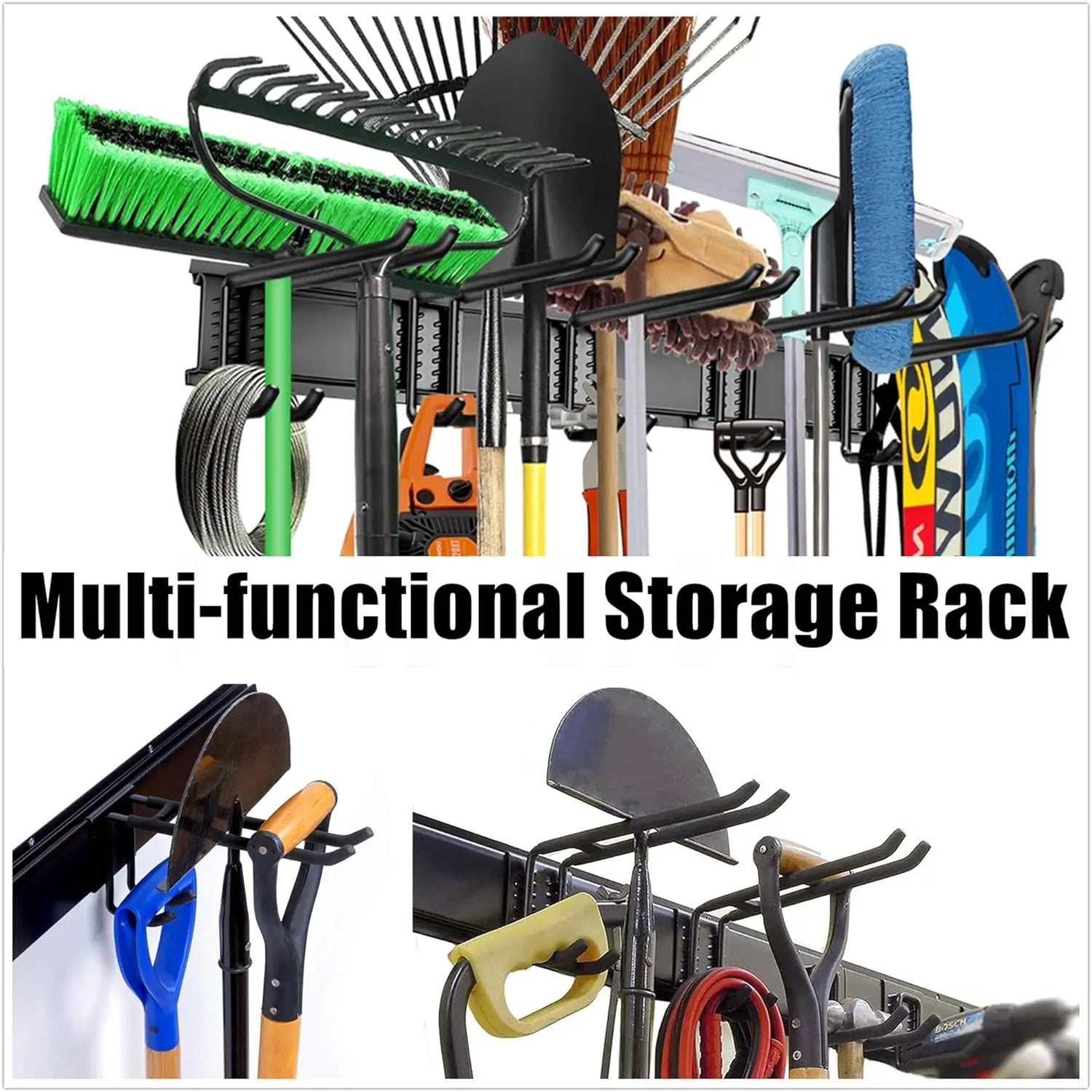 WALMANN Wall Mount Tool Organizer, Mop and Broom Holder, Garage Storage Rack, Heavy Duty Garden Tool Storage Organization System, Holds Up to 300lbs by GreenHaven Gardens