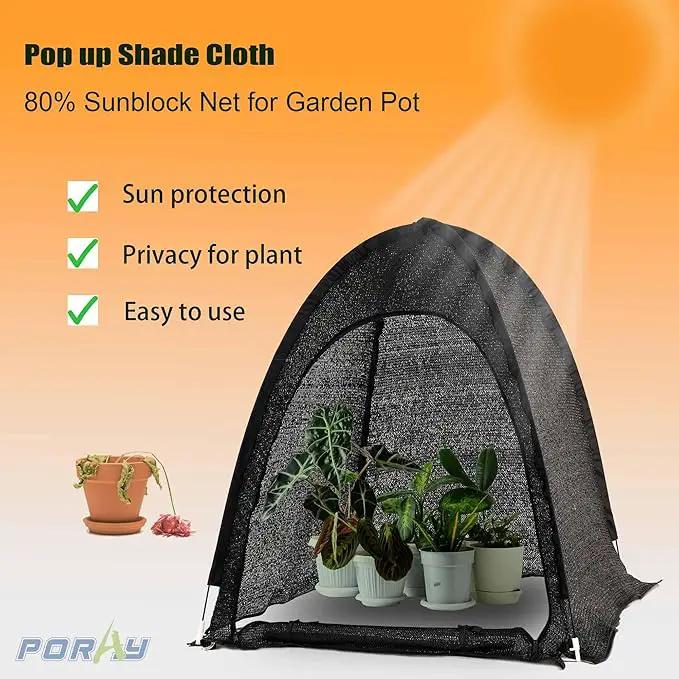 Porayhut Pop up Sunshade Cloth Pack of 3,Easy Open Crop Shade Net 36''*36''*39''UV Resisitant Plant 80% Sunblock Net for Mini Flower Pot with Stakes by GreenHaven Gardens