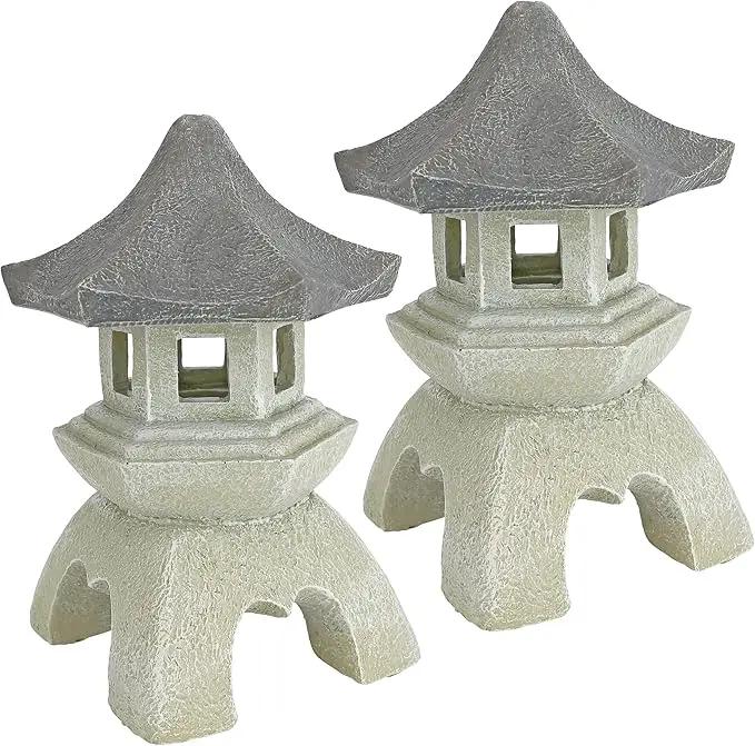 Design Toscano NG729869 Asian Pagoda Statues Medium - Set of Two,two tone stone by GreenHaven Gardens