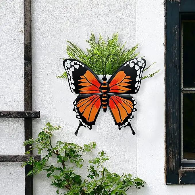 BAYN Set of 3 Butterfly Wall Hanging Planter Decor Art, Metal Wall Mounted Planters Garden Yard Decorative Flower Pot Indoor Outdoor Wall Planter Succulent Plant Container by GreenHaven Gardens