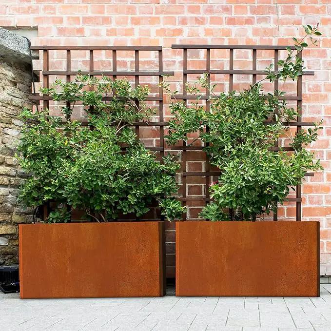 Metal Planter Box - 25x11x13H Inch, Co rten Steel Planter for Patio, Garden, Porch - Brown by GreenHaven Gardens