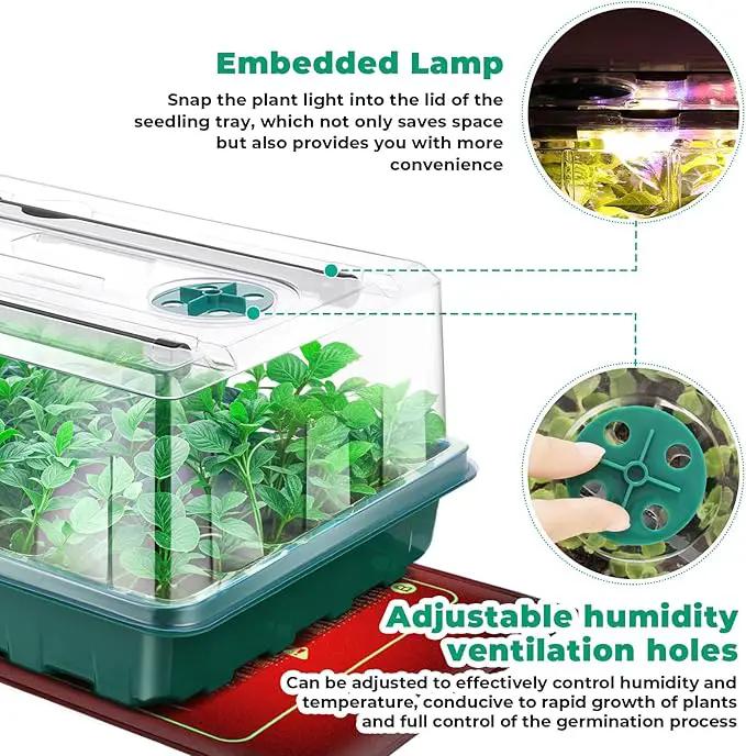 Seed Starter Tray, Seed Starter Kit with Grow Lights and Heat Mat, 96-Cell Seed Growing Tray, Seed Starting Trays Plant Starter Kit and Base, Indoor Gardening Plant Germination Trays (2) by GreenHaven Gardens
