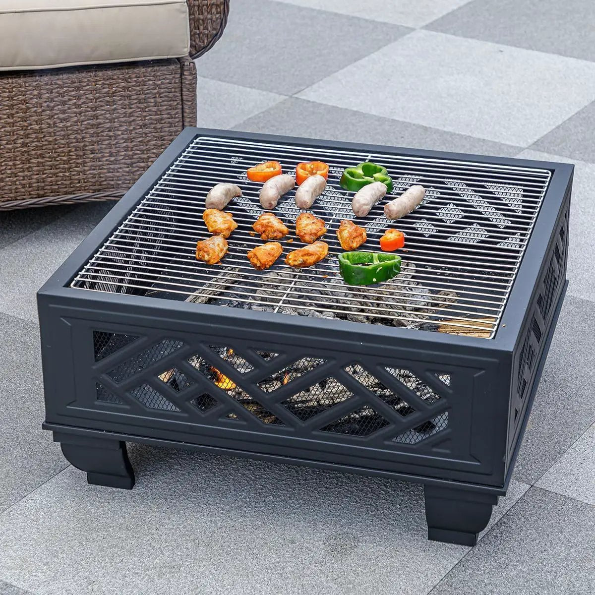Breezz 26 Inch Wood Burning Fire Pit with Cooking Grill and Spark Screen, Outdoor Metal Firepit for Patio, Backyard, Bonfire Party, Camping and Garden by GreenHaven Gardens