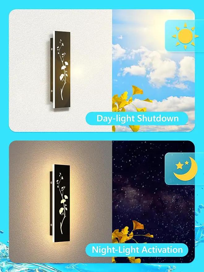Modern Outdoor Wall Lights 11.8inch LED Long Wall Sconce 3000K Ginkgo Hollow Design Wall Mount Porch Lights 12W Exterior Lighting Fixtures for Patio Balcony Terrace Garden by GreenHaven Gardens