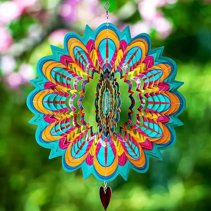 SteadyDoggie Wind Spinner Mandala Flame 12 inches - 3D Stainless Steel - Laser Cut Metal Art Geometric Pattern - Yard Spinners Outdoor - Hanging Wind Spinner, Kinetic Yard Art Decorations by GreenHaven Gardens