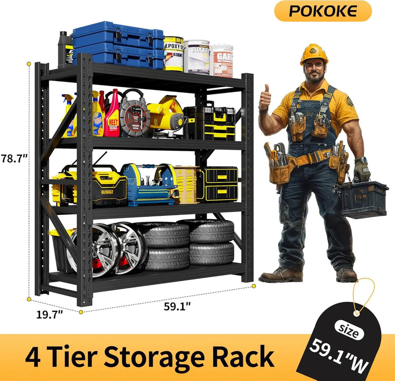 Garage Shelving Unit, 4 Tier Heavy Duty Racks, Easy Assembly, Metal Racks with Adjustable Shelves, 3000 LBS Load Capacity,for Warehouse,Basement (Black, 19.7" D x 59.1" W x 78.7" H) by GreenHaven Gardens