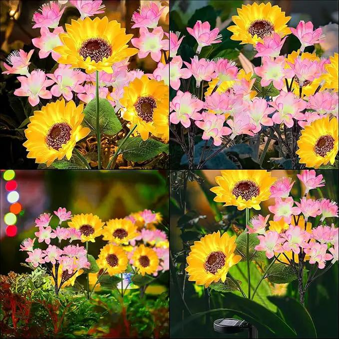 4 Pack Flower Solar Lights Outdoor Waterproof IP 65, Solar Sunflowers Peachblossom Lights Garden Decorative Yard Patio Landscape Stake Lights by GreenHaven Gardens