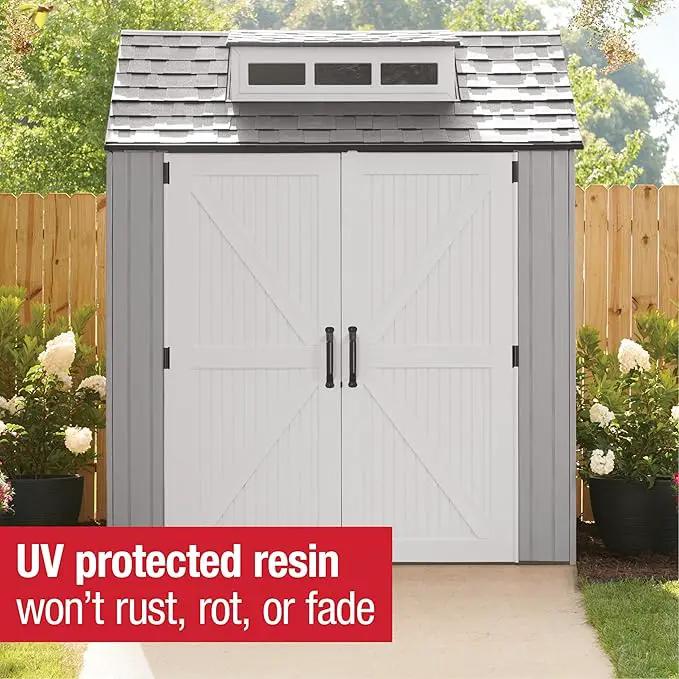 Rubbermaid Resin Outdoor Storage Shed With Floor (7 x 7 Ft) Weather Resistant Gray Organization for Home/Backyard/Garden Tools/Lawn Mower/Bike Storage/Pool Supplies by GreenHaven Gardens