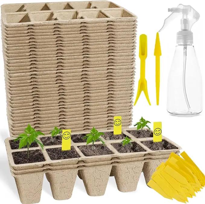 400Cells Seedling Start Trays with Drain Holes,40pcs Peat Pots Seedling Pots Biodegradable,Seedling Starter Kit,Organic Germination Plant Starter Trays(400xLabels,2xTransplant Tools,1xSpray Bottle) by GreenHaven Gardens