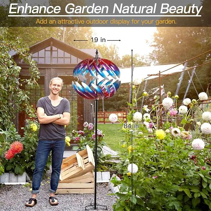 Yard Garden Wind Spinners - Large Outdoor Metal Wind Spinners Sculptures, Yard Art Lawn Garden Decor (19" W x 84" H) by GreenHaven Gardens