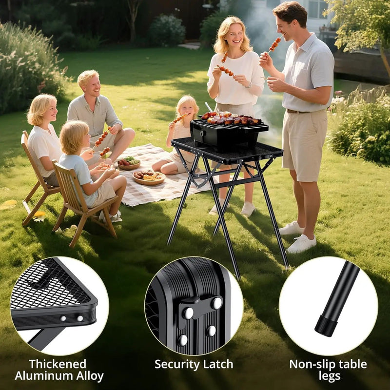 2ft Sturdy Folding Grill Table, Supports 180 Lbs, 2 Adjustable Height 28” Portable Grill Table, Heat-Resistant Tabletop, Folding Metal Table for Camping BBQ Cooking Backyard, 24" X 16", Black by GreenHaven Gardens
