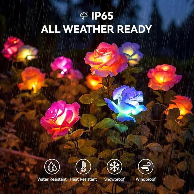 3 Pack Solar Garden Lights Outdoor, Solar Lights Outdoor IP65 Waterproof, 7 Color Changing Solar Powered Flowers Rose Lights for Outside Patio Yard Pathway by GreenHaven Gardens
