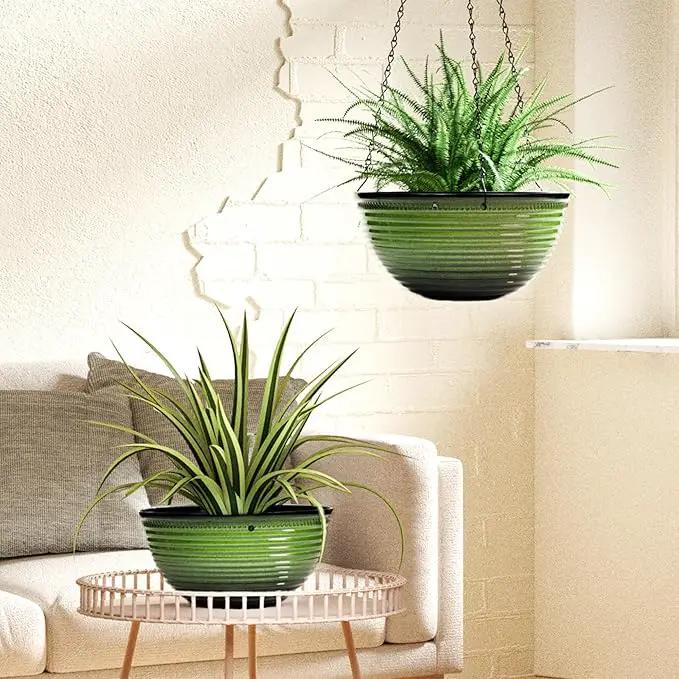 10 Inch Hanging Planter, 2 Pack Hanging Planters for Indoor Outdoor Plants Self Watering Hanging Pots with Drainage Holes for Garden Home (Green) by GreenHaven Gardens