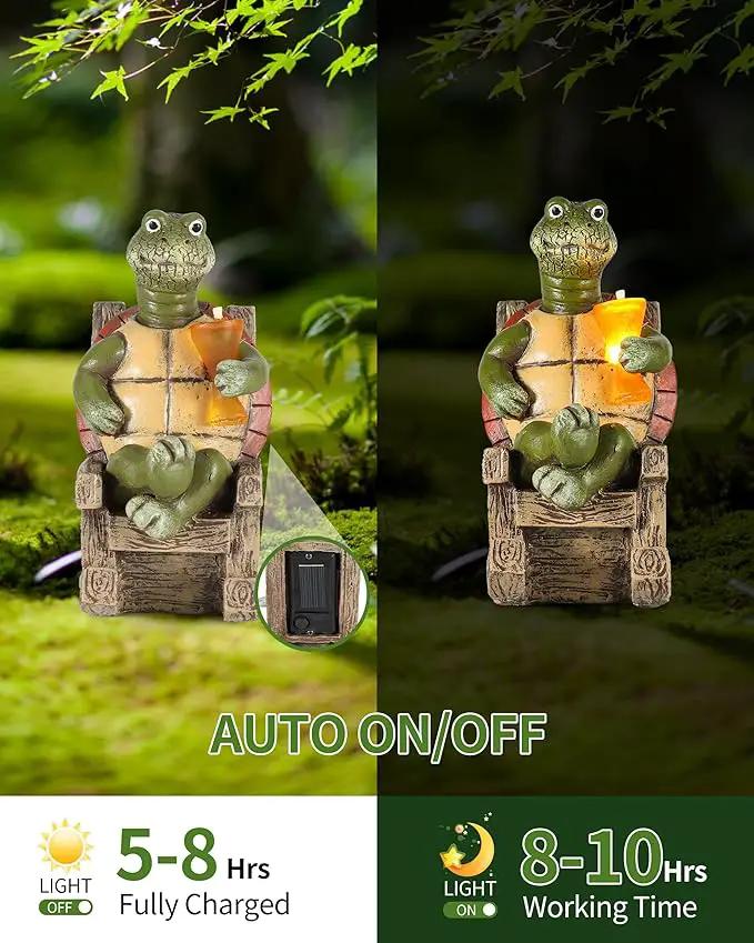 iStatue Solar-Powered Turtle Figurine Light with Glowing Cup - 5.5 in Lifelike LED Decorative Lamp for Outdoor Ambiance - Patio Table, Yard & Garden Decor (Turtle) by GreenHaven Gardens