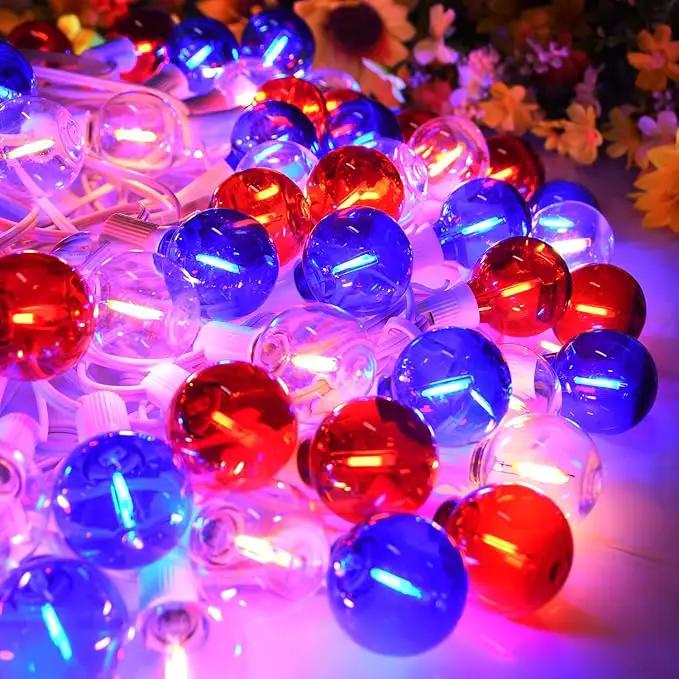 50FT G40 Red White and Blue Lights, 4th of July Decorations Lights Plug in with 50+3 LED Bulbs, Patriotic Decor Indoor Outdoor String Light for Party Patio Garden Bistro Independence Day Memorial Day by GreenHaven Gardens