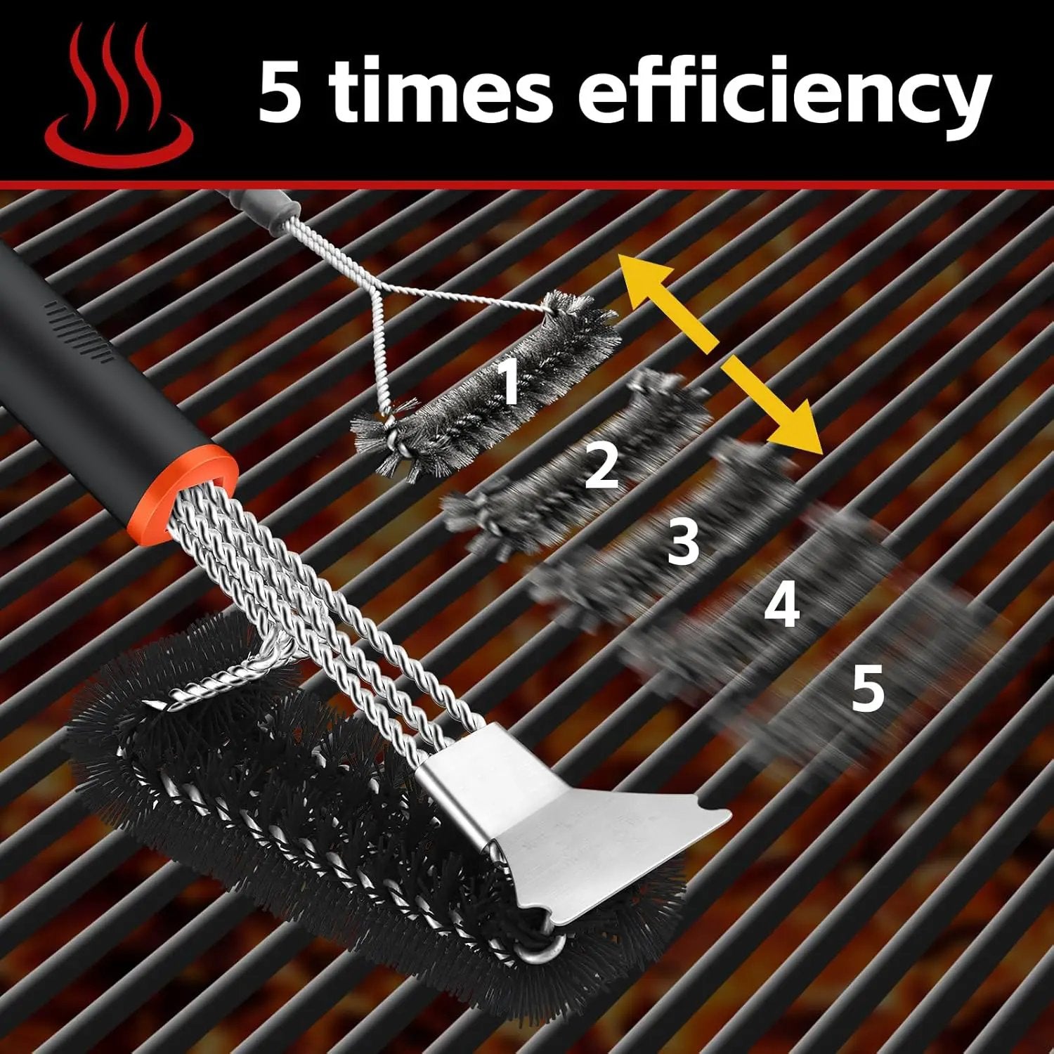 Grill Brush and Scraper, Safe Nylon Bristles Barbecue Triple Scrubbers Cleaning Brush for Cast Iron Grates/Porcelain/Weber Gas/Charcoal Grill，Extra Strong BBQ Cleaner Accessories (Black) by GreenHaven Gardens