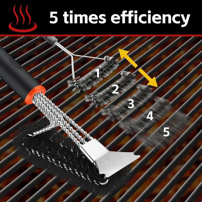 Grill Brush and Scraper, Safe Nylon Bristles Barbecue Triple Scrubbers Cleaning Brush for Cast Iron Grates/Porcelain/Weber Gas/Charcoal Grill，Extra Strong BBQ Cleaner Accessories (Black) by GreenHaven Gardens
