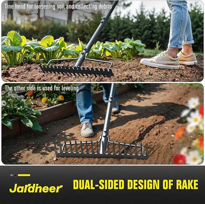 Jardineer Bow Rake Heavy Duty, Long Handle Metal Rakes for Gravel, Rocks, Lawns Leaves, Soil Leveling, Landscaping, Garden Rake with 18 Steel Tines (59 Inches) by GreenHaven Gardens