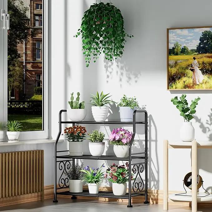 GIOTORENT Plant Stand Outdoor Indoor 3 Tier Metal Waterproof - 29.1" Plant Shelf for Patio, Balcony, Living Room, Large Capacity Tiered Plant Rack, Black by GreenHaven Gardens