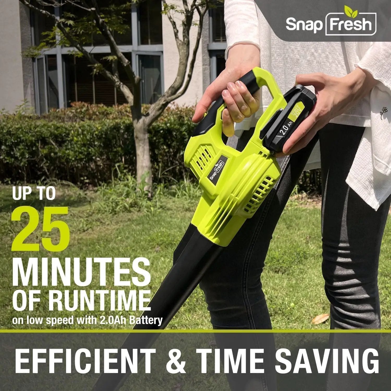 SnapFresh Cordless Leaf Blower - 20V Electric Leaf Blower with 2.0 Ah Battery and Charger - Lightweight 2-Speed Leaf Blower for Lawn Care and Yard/Garden/Patio Cleaning by GreenHaven Gardens