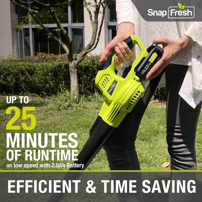 SnapFresh Cordless Leaf Blower - 20V Electric Leaf Blower with 2.0 Ah Battery and Charger - Lightweight 2-Speed Leaf Blower for Lawn Care and Yard/Garden/Patio Cleaning by GreenHaven Gardens