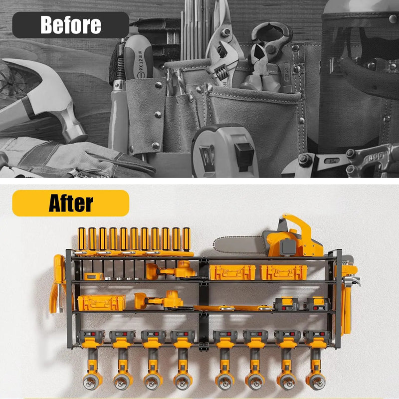 Wall Mount Power Tool Organizer, 4 Layer 8 Drill Hangers Storage Rack, Tool Organizers and Storage for Garage, Workshop, Pegboard, Shed - 33 inch by GreenHaven Gardens