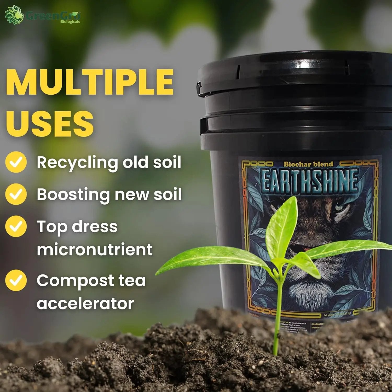 GreenGro Earthshine - Biochar & Humic Acid Blend/Activated Charcoal/Sequesters Carbon/Organic Soil Booster, Top Soil, Plant Food/Compost Tea/Derived from Worm Castings / 30 lb. by GreenHaven Gardens