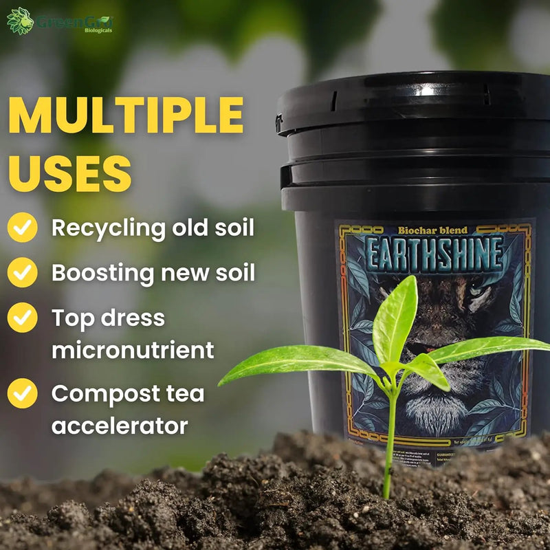GreenGro Earthshine - Biochar & Humic Acid Blend/Activated Charcoal/Sequesters Carbon/Organic Soil Booster, Top Soil, Plant Food/Compost Tea Accelerator/Derived from Worm Castings / 5lb by GreenHaven Gardens