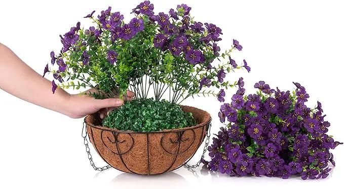 Artificial Fake Hanging Plants Flowers with Basket Outdoor Decor Faux Silk Dasiy Flower Arrangements in Pot Planter for Porch Home Indoor Patio Garden Yard Decoration by GreenHaven Gardens