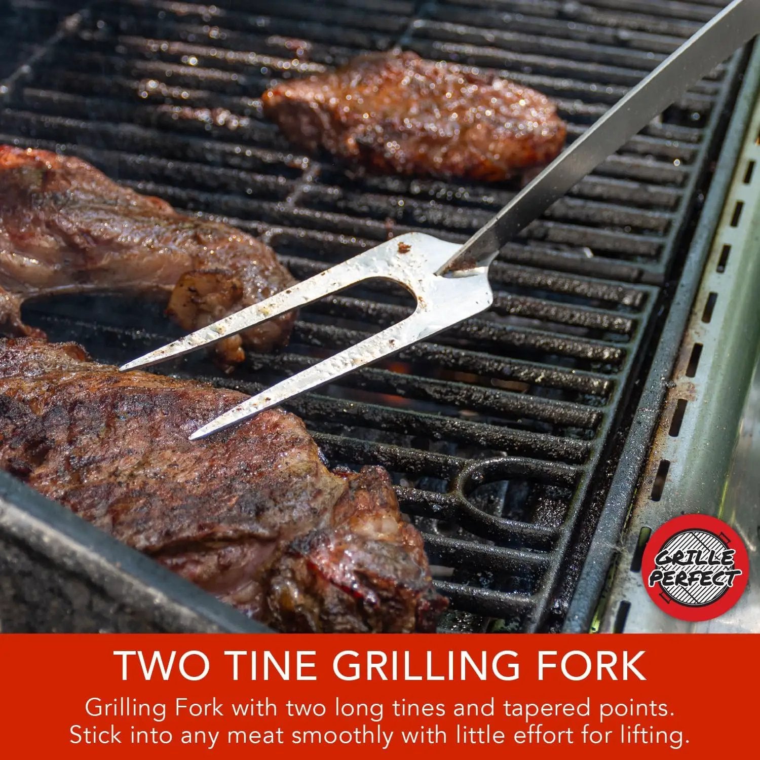 Grill Fork 24-inch Super Long for Grilling Barbecue Griddle and Fire Pit Extra Strong Curved Neck Premium Hardwood Handle Large Stainless Steel Tines for BBQ Outdoor Kitchen and Grilled Food by GreenHaven Gardens