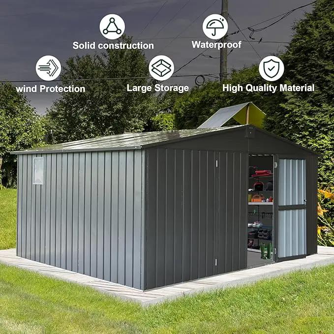 Domi Outdoor Storage Shed 11' x 12.5', Metal Sheds Steel Utility Tool Storage House with Double Lockable Doors & Air Vents for Patio Garden Lawn Backyard, Dark Gray by GreenHaven Gardens