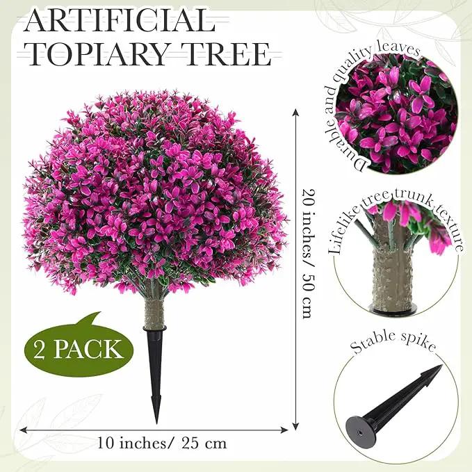 Yunlly 2 Pack 18" Artificial Boxwood Ball Bush Topiary Trees Fake Outdoor Plants, Realistic UV Resistance Faux Shrubs with Spike Greenery Topiary for Front Porch Garden Yard Patio Indoor (Fuchsia) by GreenHaven Gardens