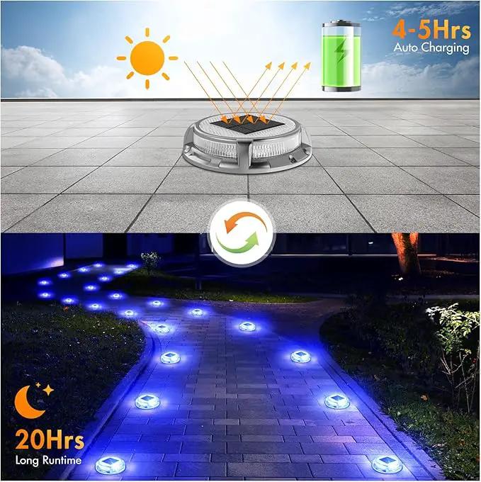 Quntis Solar Deck Lights for Outside, 3 Color Modes Solar Driveway Lights Outdoor IP68 Waterproof, Deck Light for Stair Pathway Walkway Road (Blue/Cool White/Warm White) 8 Pack by GreenHaven Gardens