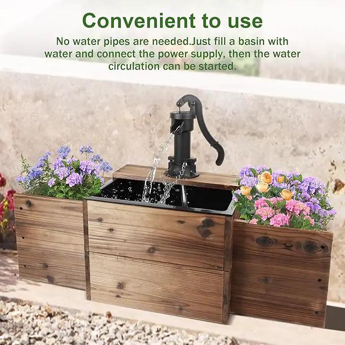 Outdoor Water Fountain,Floor Wooden Rectangular Pump Old-Fashioned Fountain with Flower Box,Electric Decorative Hand Pump, Outdoor Water Feature for Garden Patio Backyard by GreenHaven Gardens