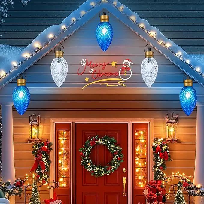 11Feet 5 LED Super Jumbo Christmas String Lights or Pathway Marker Lights, Outdoor Xmas Decorations- Jumbo C9 Hanging Lights Waterproof Lawn Dec for Holiday Home Tree Roof Yard Garden, Blue ＆ White by GreenHaven Gardens