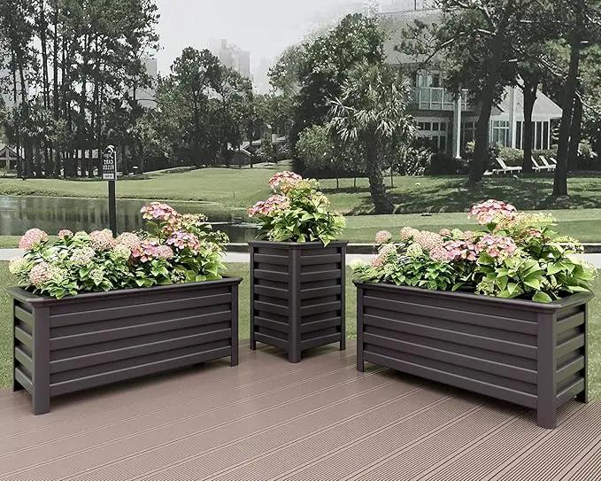 Aluminum Rectangular Outdoor Planter 39.36" Long Box Planter for Patio Porch Indoor Outdoor Weather-Resistant Large Planters with Drainage Hole for Flowers, Dark Brown, 19.68"D x 39.36"W x 19.68"H by GreenHaven Gardens