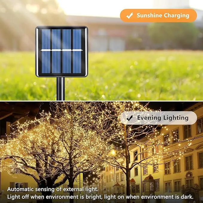 Voolex 4-Pack Solar Christmas String Lights Outdoor -100LED 33FT Solar Powered LED String Light Waterproof with 8 Modes, Solar Powered Lights for Garden, Fence, Party, Tree Decorations Warm White by GreenHaven Gardens