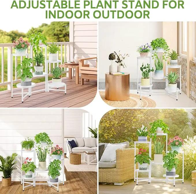 iDavosic.ly 6 Tier Large Plant Stand Indoor with 10 Inch Wide Tray, Tiered Corner Metal Outdoor Flower Display Holder Shelf, Folding Tall Rack for Patio Porch Living Room, White by GreenHaven Gardens