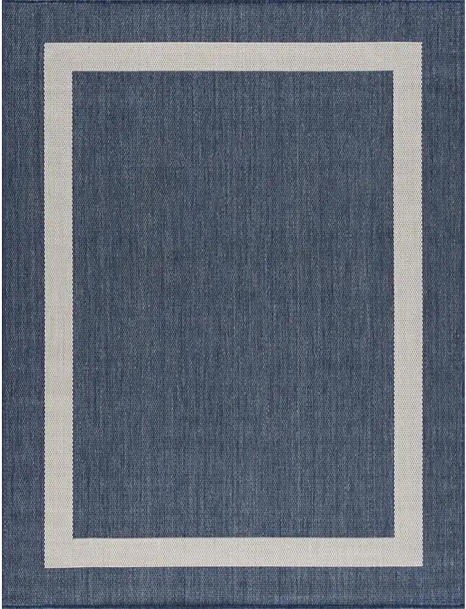 CAMILSON Outdoor Rug 9x12, Large Modern Outside Rugs for Patios Porches Waterproof Durable Washable Non-Shedding, Easy-to-Clean Indoor Outdoor Area Carpet (9 x 12, Bordered - Blue/White) by GreenHaven Gardens