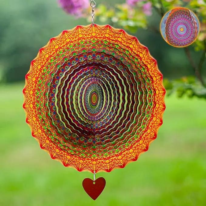 SteadyDoggie 12-Inch Wind Spinner Mandala Thangka - 3D Stainless Steel Laser Cut Metal Art - Reflective Geometric Pattern Kinetic Yard Decoration - Hanging Wind Spinners for Indoor and Outdoor Use by GreenHaven Gardens