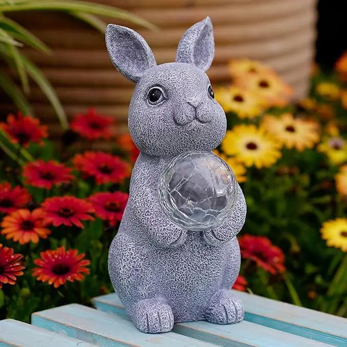 Solar Garden Outdoor Statues Bunny with Gazing Ball - Outdoor Decor Garden Rabbit Statue for Patio, Balcony, Yard, Lawn Ornament - Unique Housewarming Gifts by GreenHaven Gardens