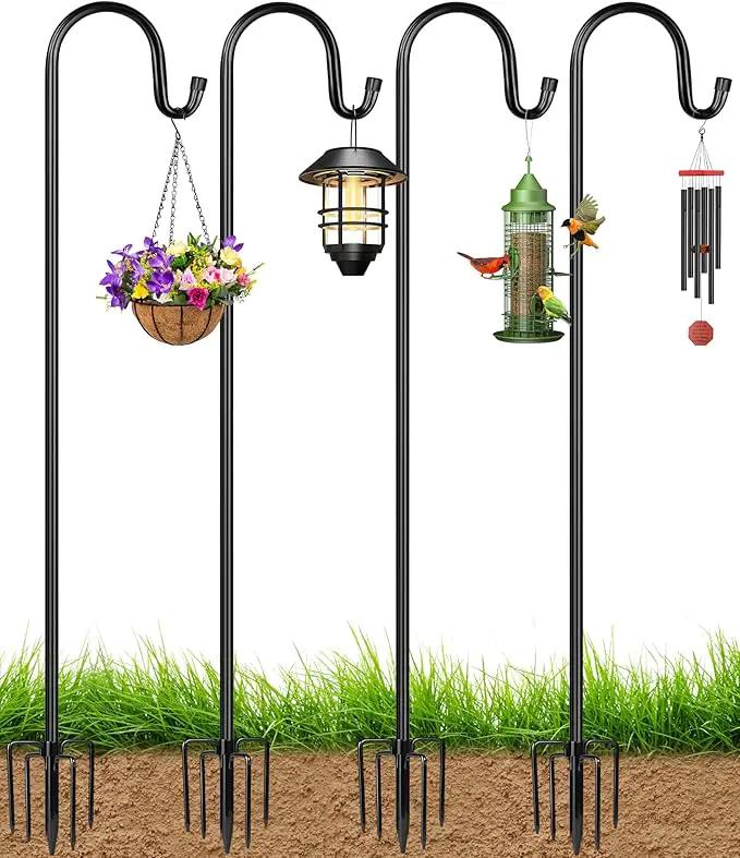 XDW-GIFTS Bird Feeder Pole for Outdoor, 4-Pack 45 Inch Shepherds Hooks Heavy Duty Garden Pole for Hanging Plant Basket, Solar Light Lanterns, Garden Plant Hanger Stands with 5 Base Prongs by GreenHaven Gardens
