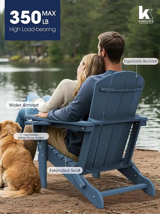 KINGYES Folding Adirondack Chair Set of 8, Dual Cup Holders & All-Weather HDPE, Wood-Like Patio Chair for Backyard, Camping, Pool & Fire Pit, Navy by GreenHaven Gardens